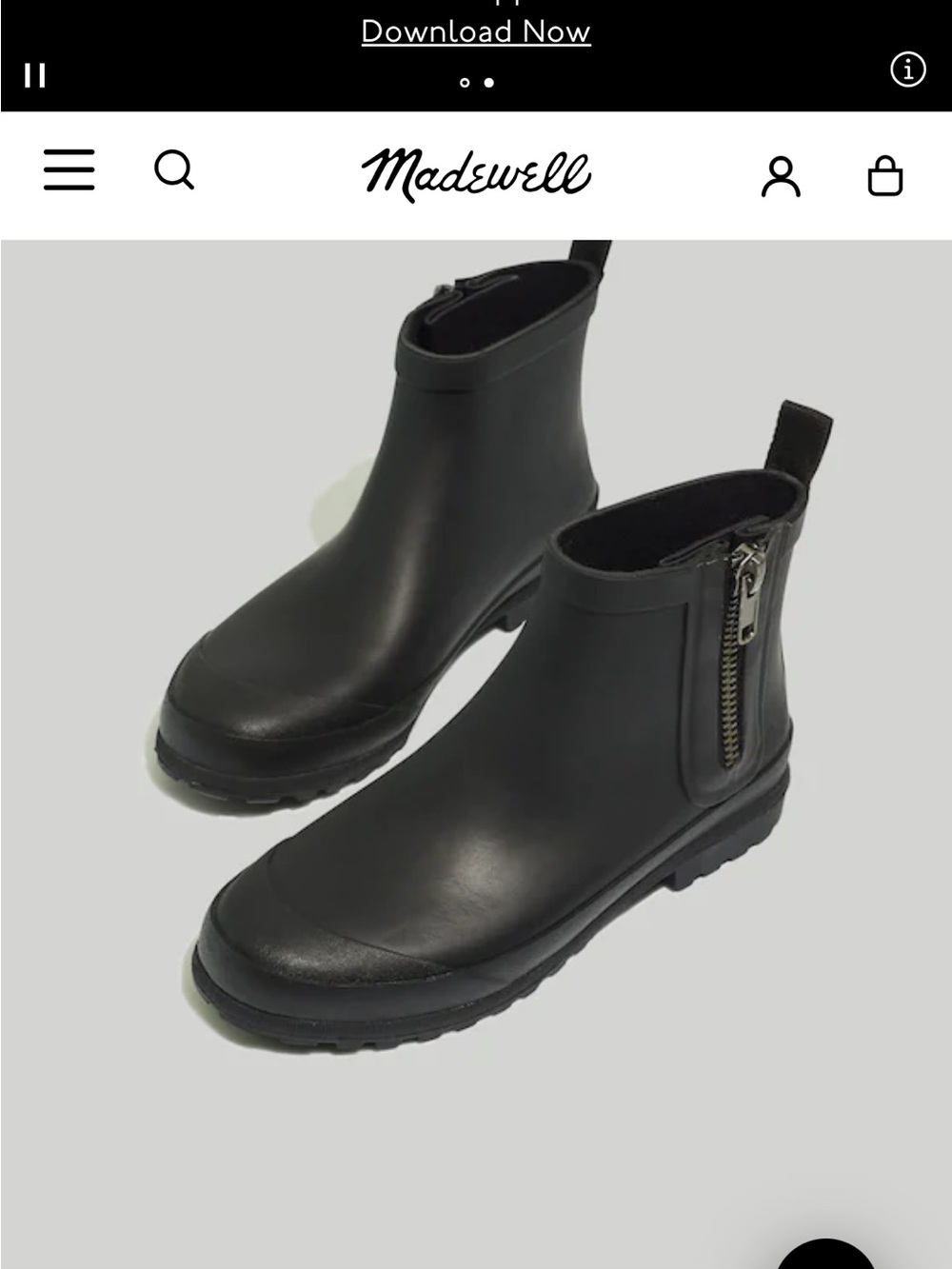Madewell Matte Black Chelsea Zip Rain Booties